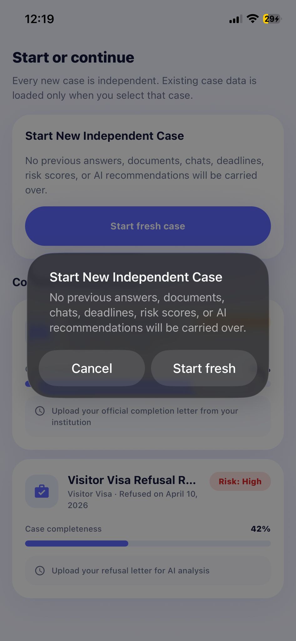 App Lawyer case setup and intake screen 11