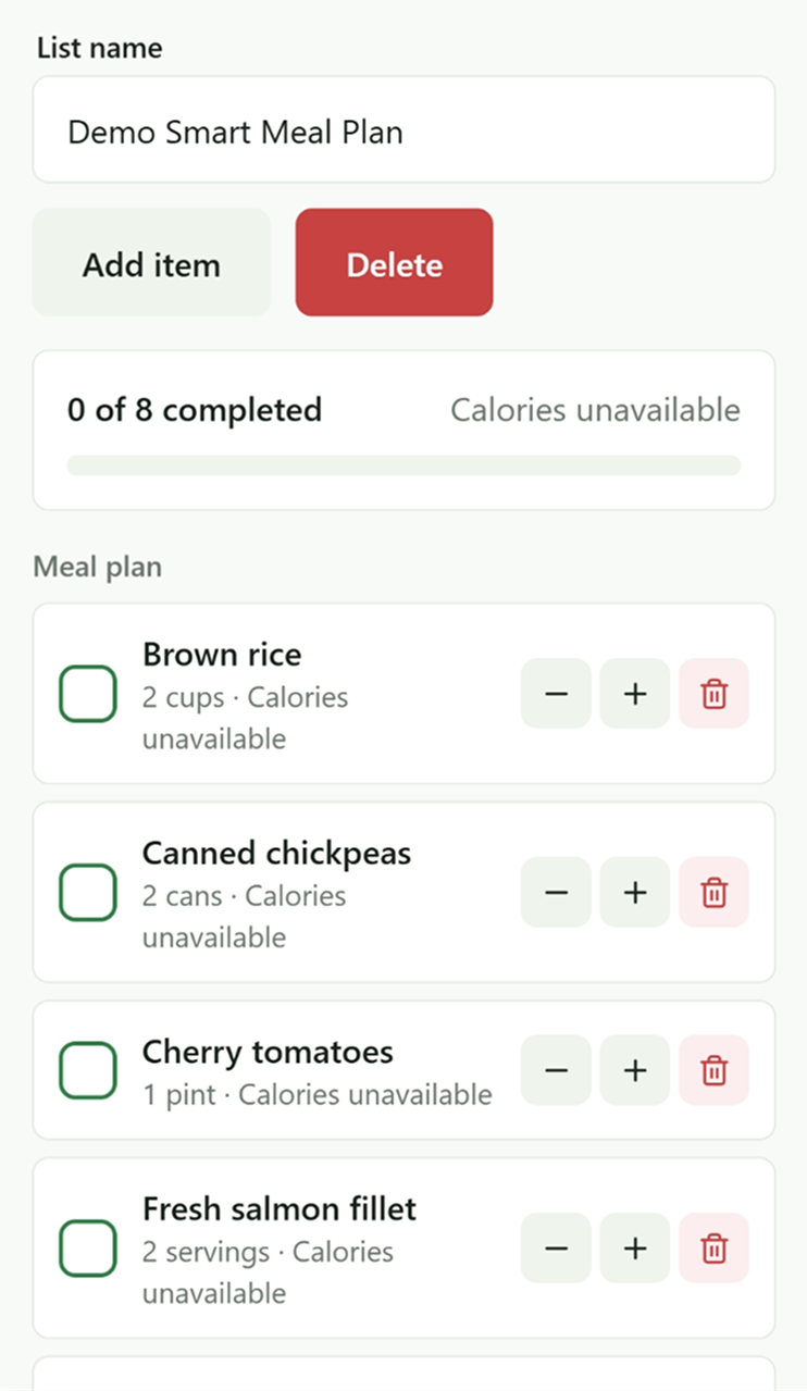 AI Meal Planner goal selection screen