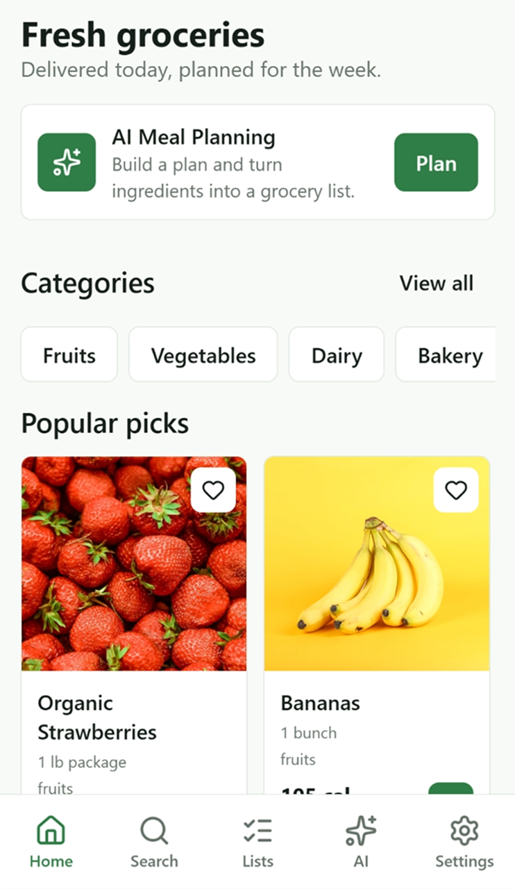 Fresh groceries home screen