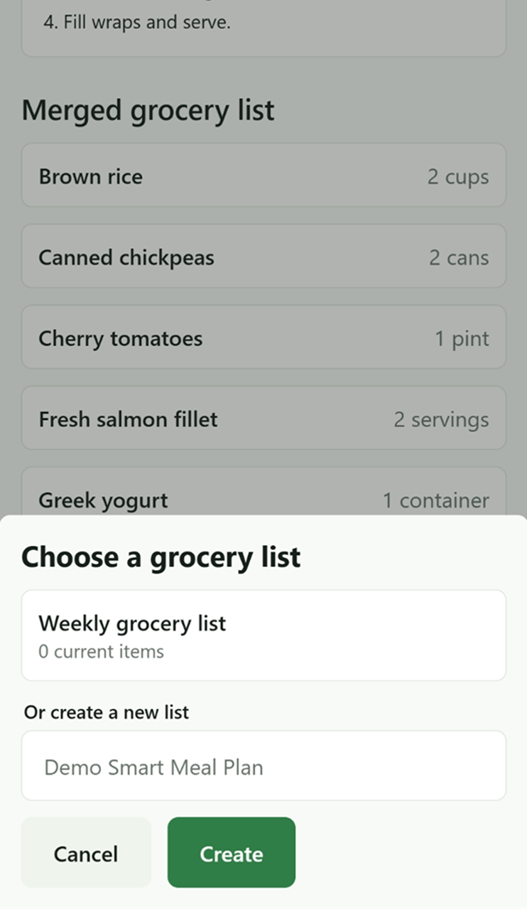 Whole Wheat Bread added to grocery list confirmation