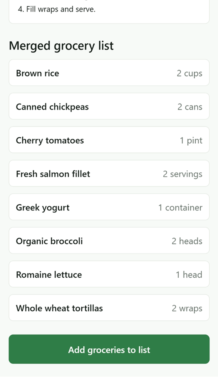 Whole Wheat Bread screen with create new list CTA